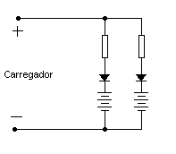 Figura 3 – Modo de carregar duas baterias, com resistor limitador de corrente.