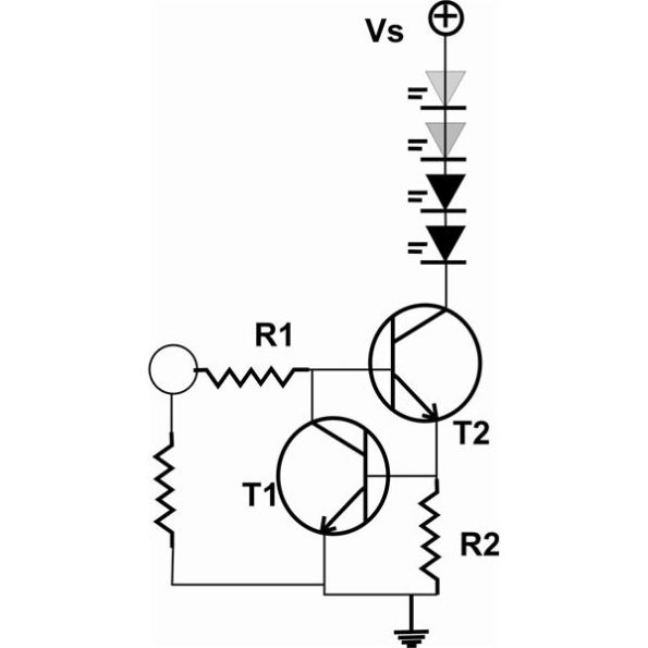 Figura 59 – Fonte de corrente para LEDs com transistores. Fonte: Brigth Hub Engineering [37]